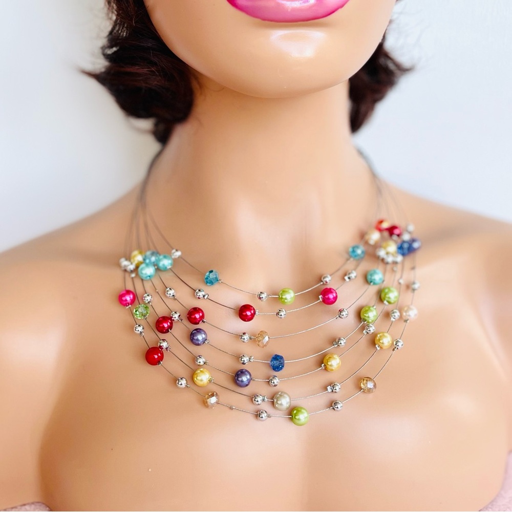 Wire- beads necklace Multi color necklace Party necklace